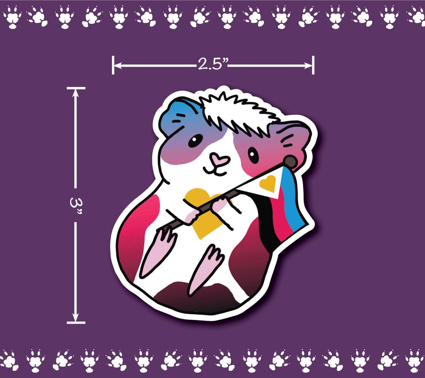 Poly Guinea Pig Sticker | LGBTQ+ Piggy, Holographic Hearts