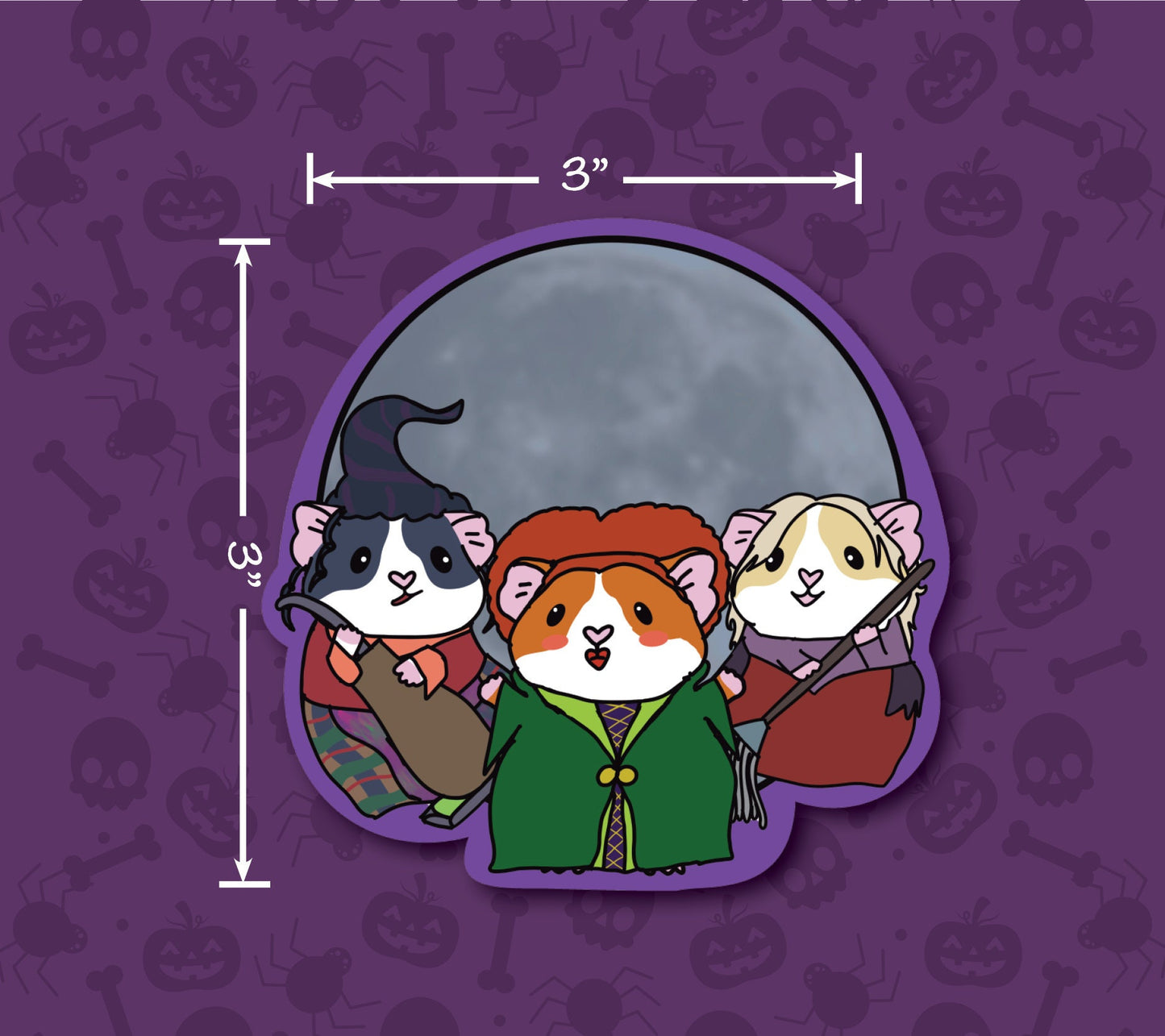 Witch Sisters Guinea Pig Sticker | Halloween, Water Resistant