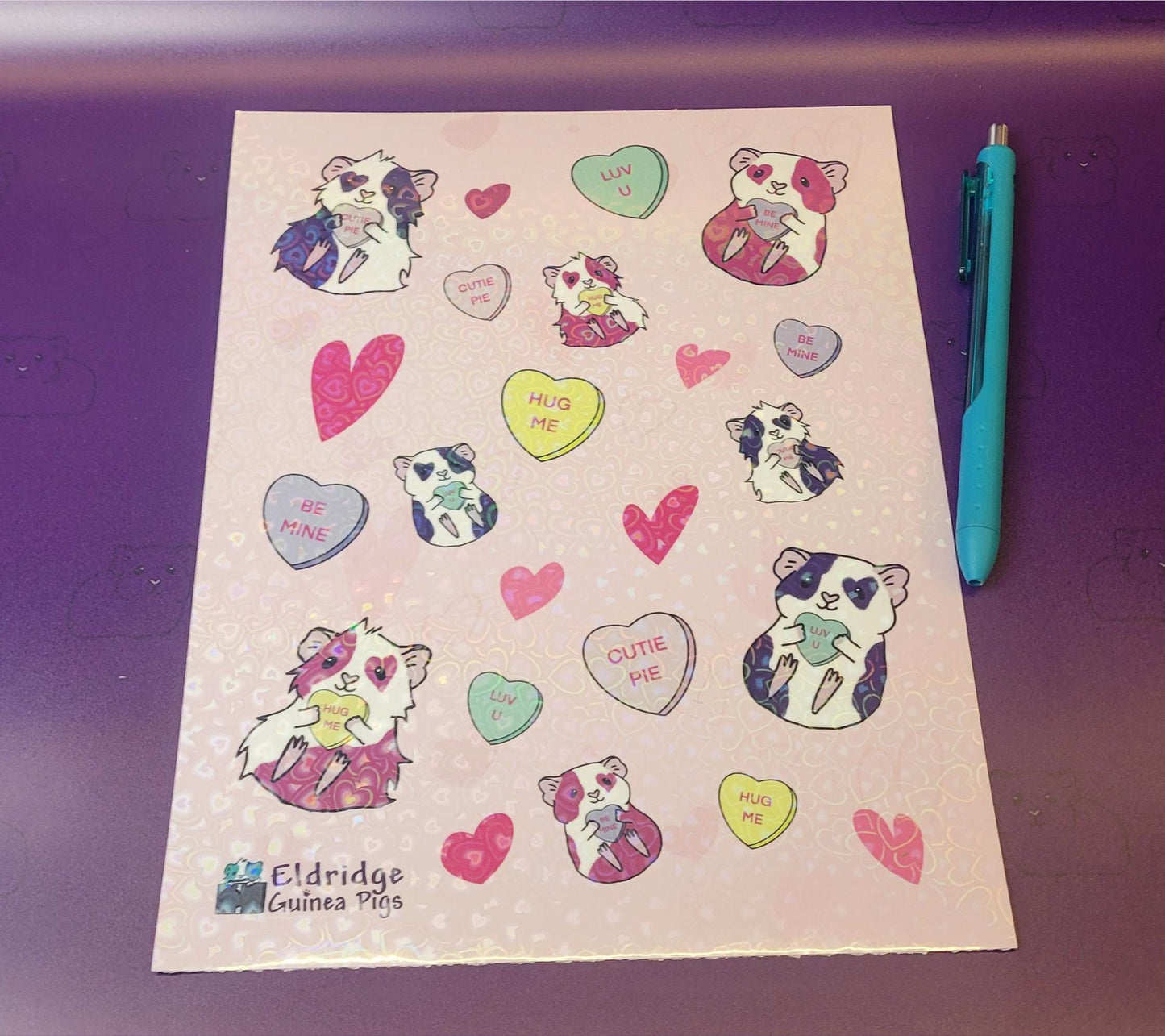 Valentine Guinea Pigs Sticker Sheet | Holographic Hearts
