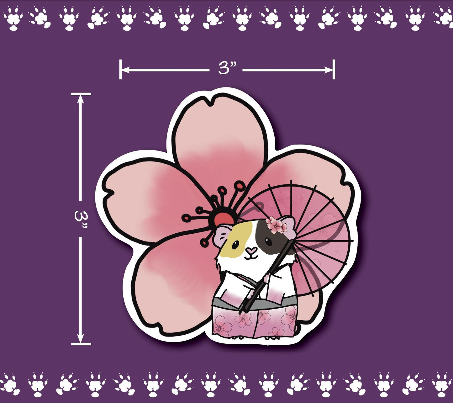 Cherry Blossom Guinea Pig Sticker | Water Resistant Laptop Decal