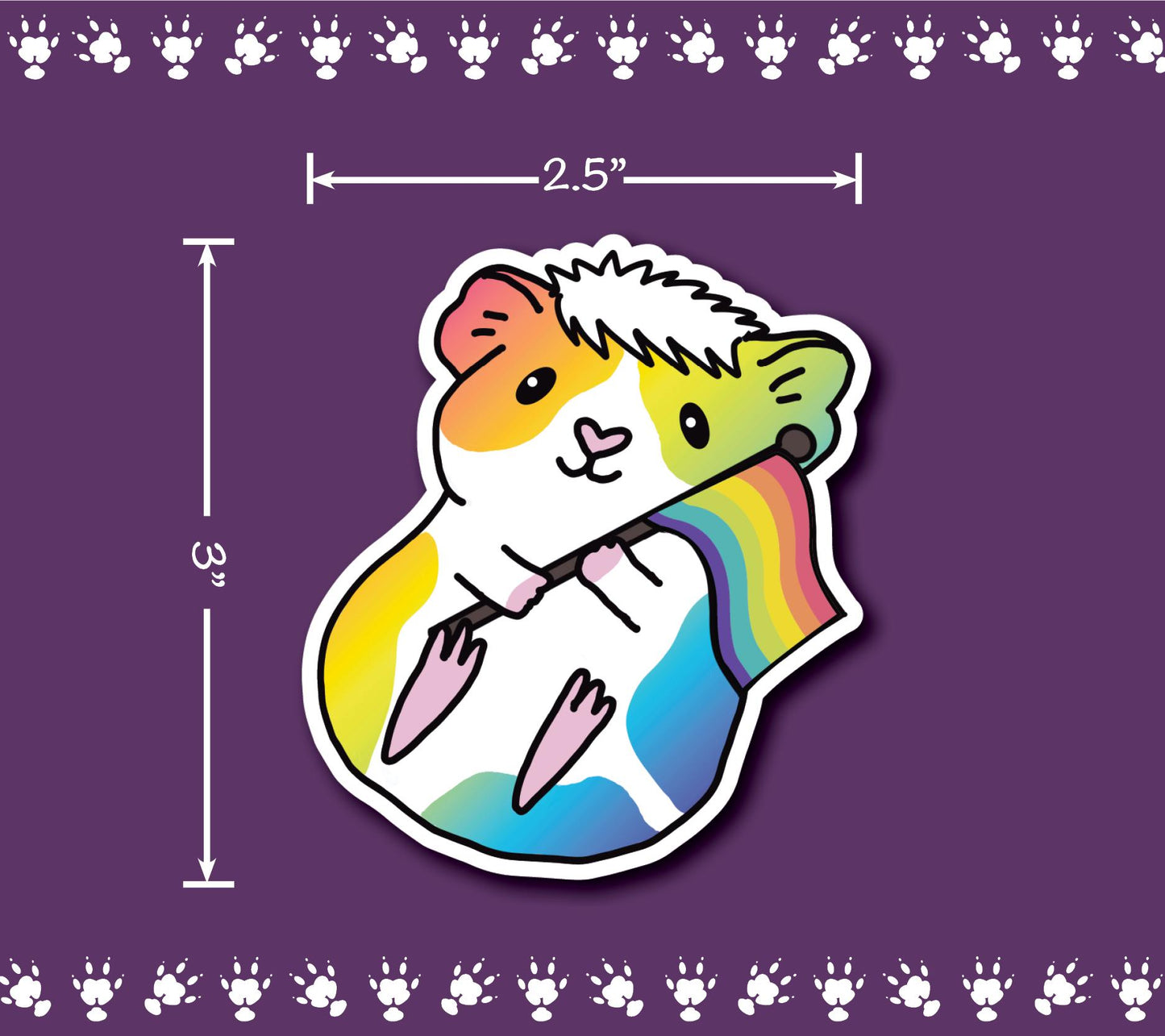 Pride Guinea Pig Sticker | Holographic Hearts, LGBTQ+ Vinyl Decal