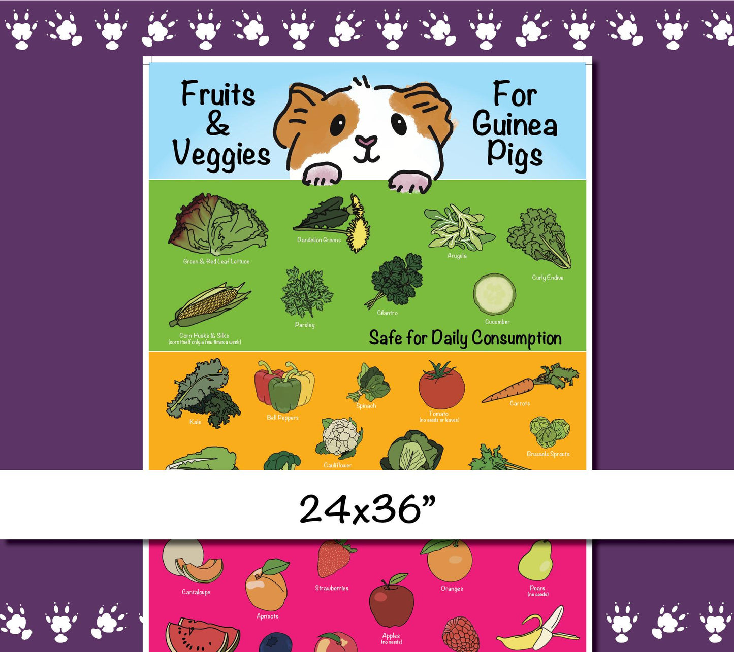 Safe Fruits & Veggies for Guinea Pigs Infographic Poster - Digital Download