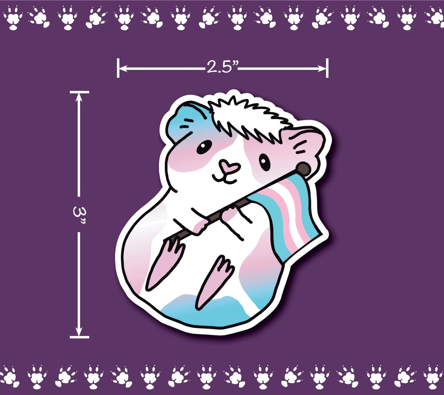 Trans Guinea Pig Sticker | Holographic Hearts, Piggy Lover Gift