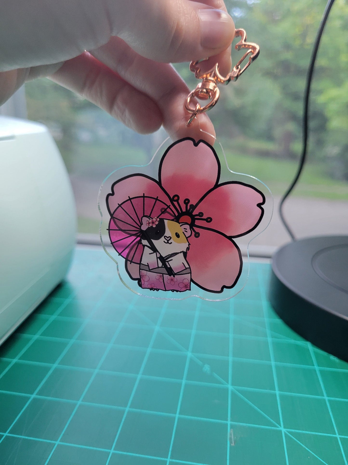 Cherry Blossom Guinea Pig Keychain | Acrylic Flower Clip
