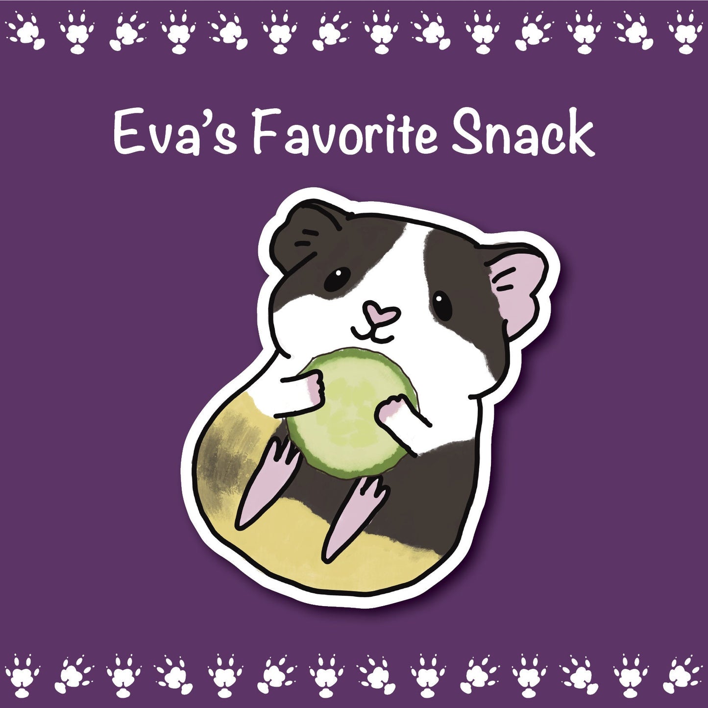 Eva's Favorite Snack Sticker - Guinea Pig Holding a Cucumber