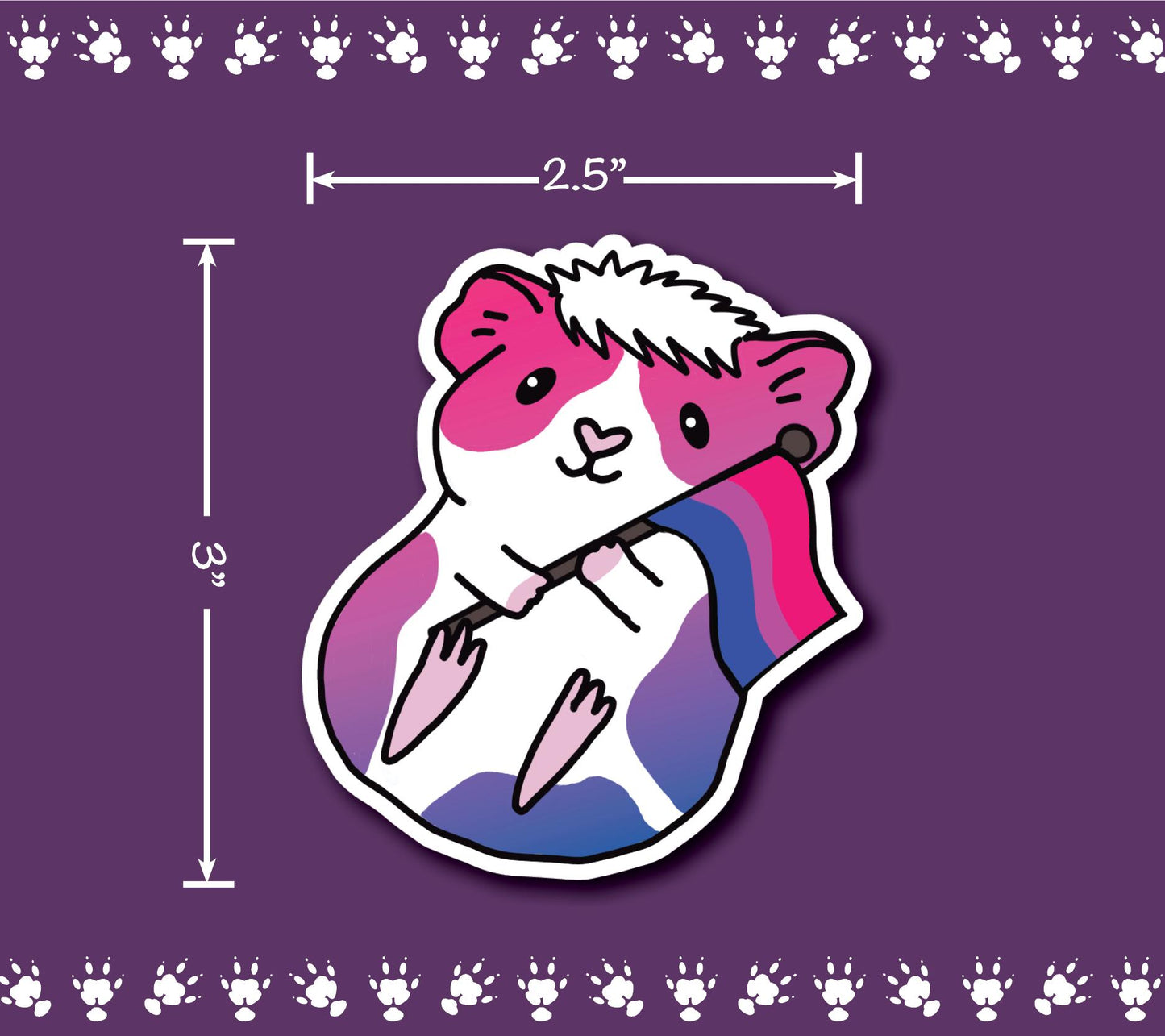 Bisexual Pride Guinea Pig Sticker | Holographic Heart Laptop Decal