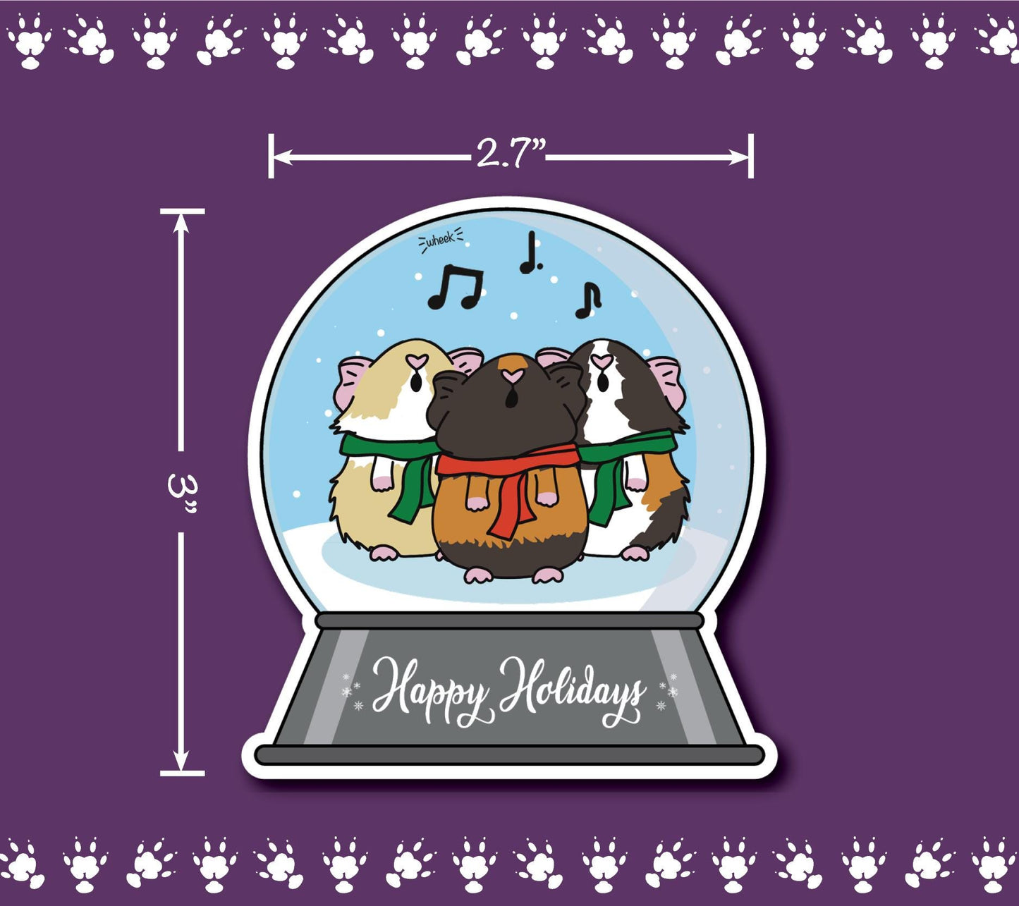 Snowglobe Carolers Sticker | stickers for car, water bottle, laptop & more | Perfect gift for guinea pig lovers