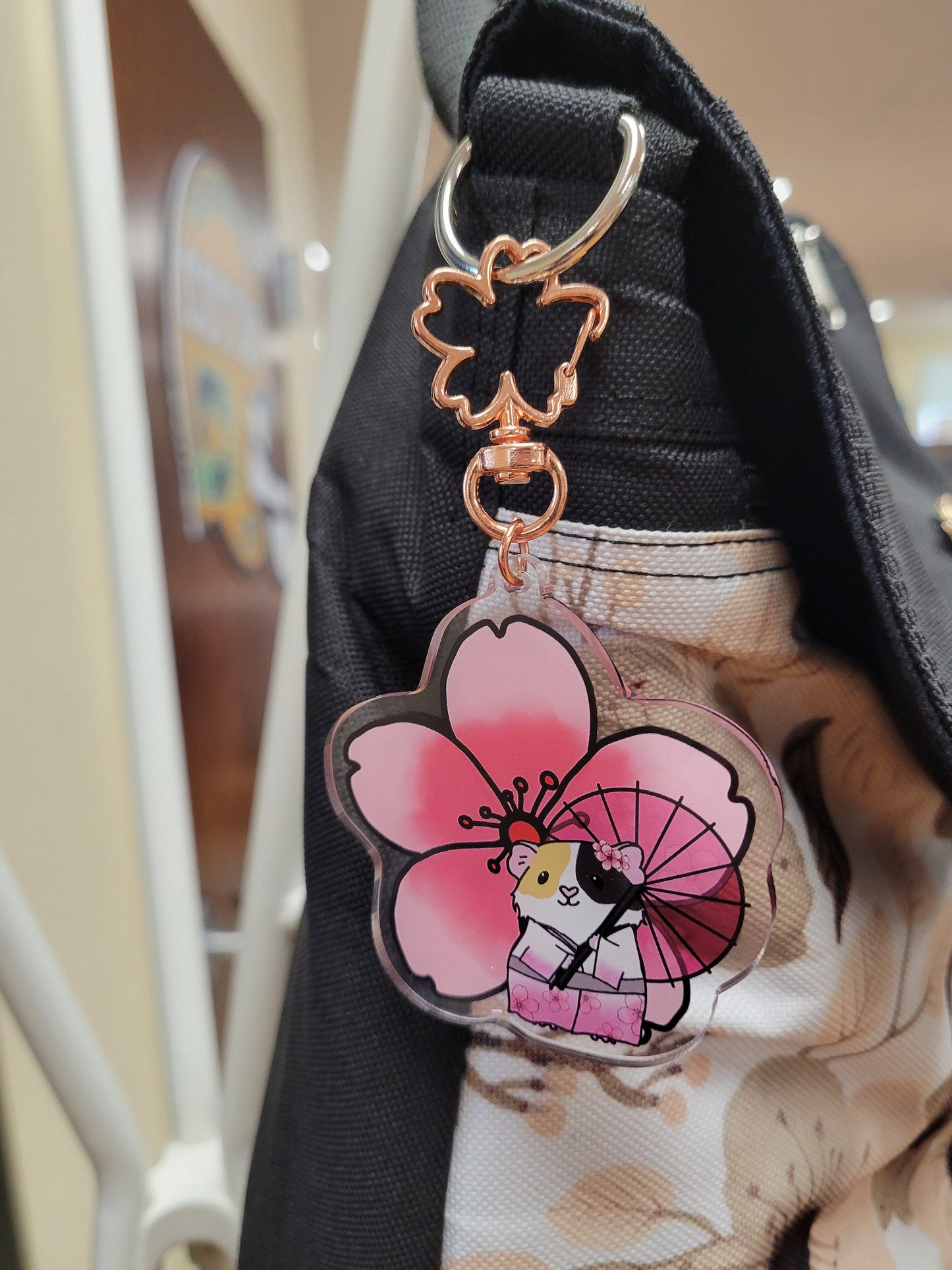 Cherry Blossom Guinea Pig Keychain | Acrylic Flower Clip