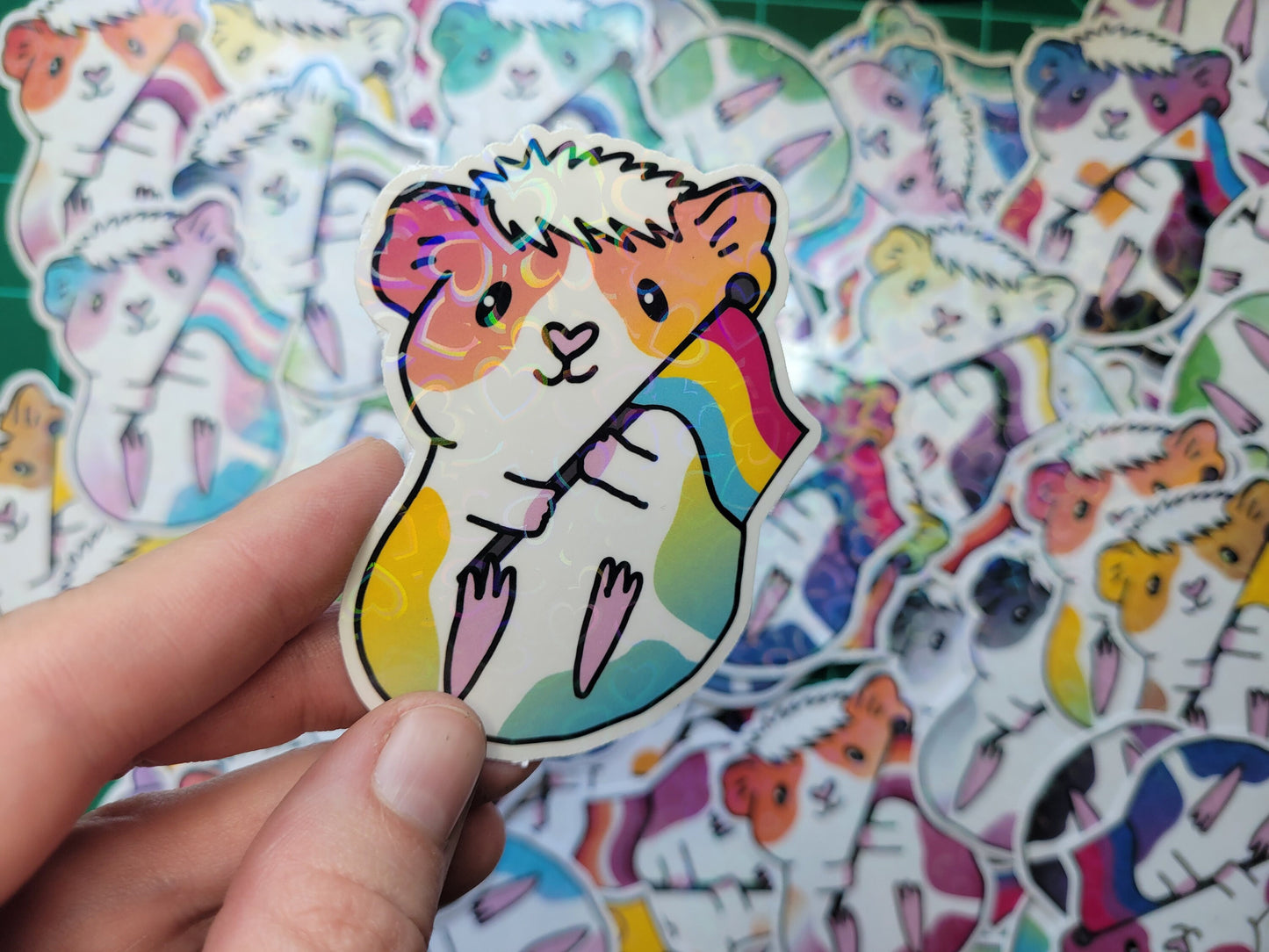 Pan Guinea Pig Sticker | Holographic Heart Piggy, LGBTQ+ Pride