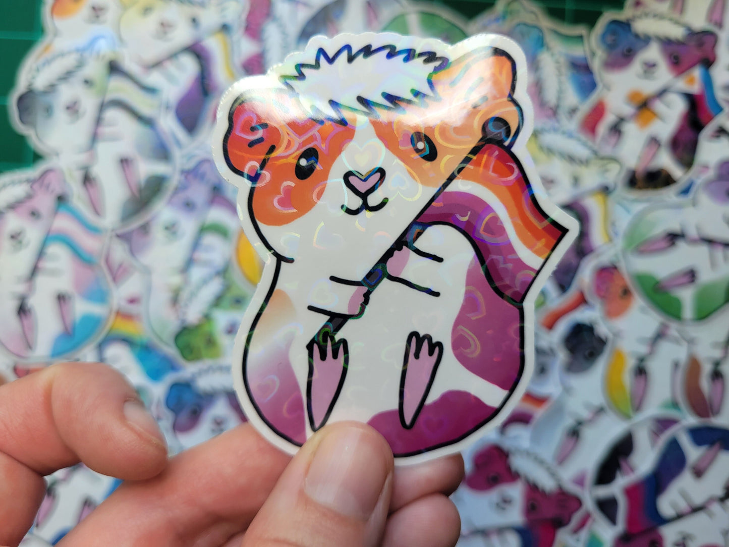 Lesbian Guinea Pig Sticker | Heart Holographic Vinyl Decal