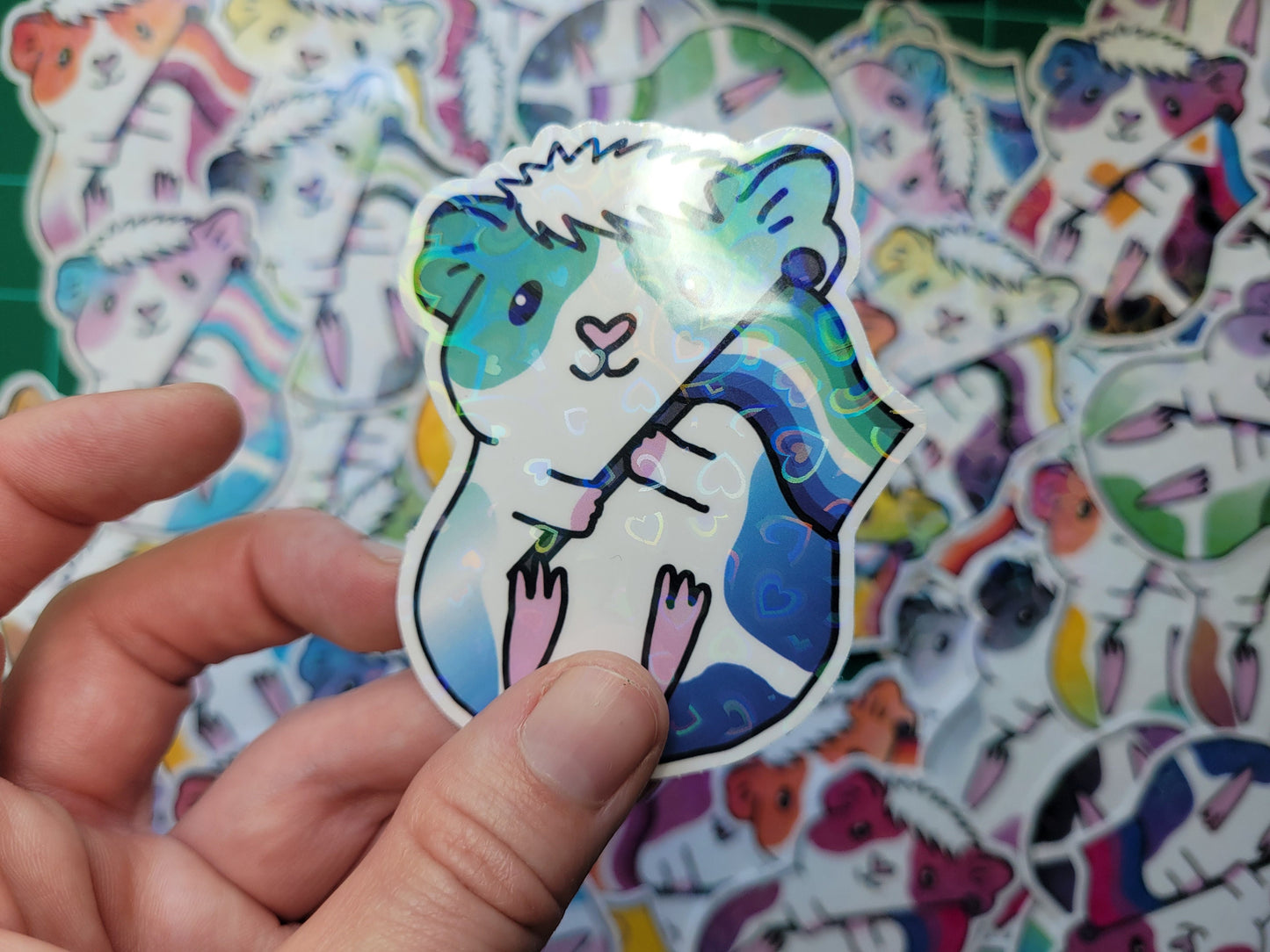 Gay Guinea Pig Sticker | Holographic Heart, LGBTQ+ Pride