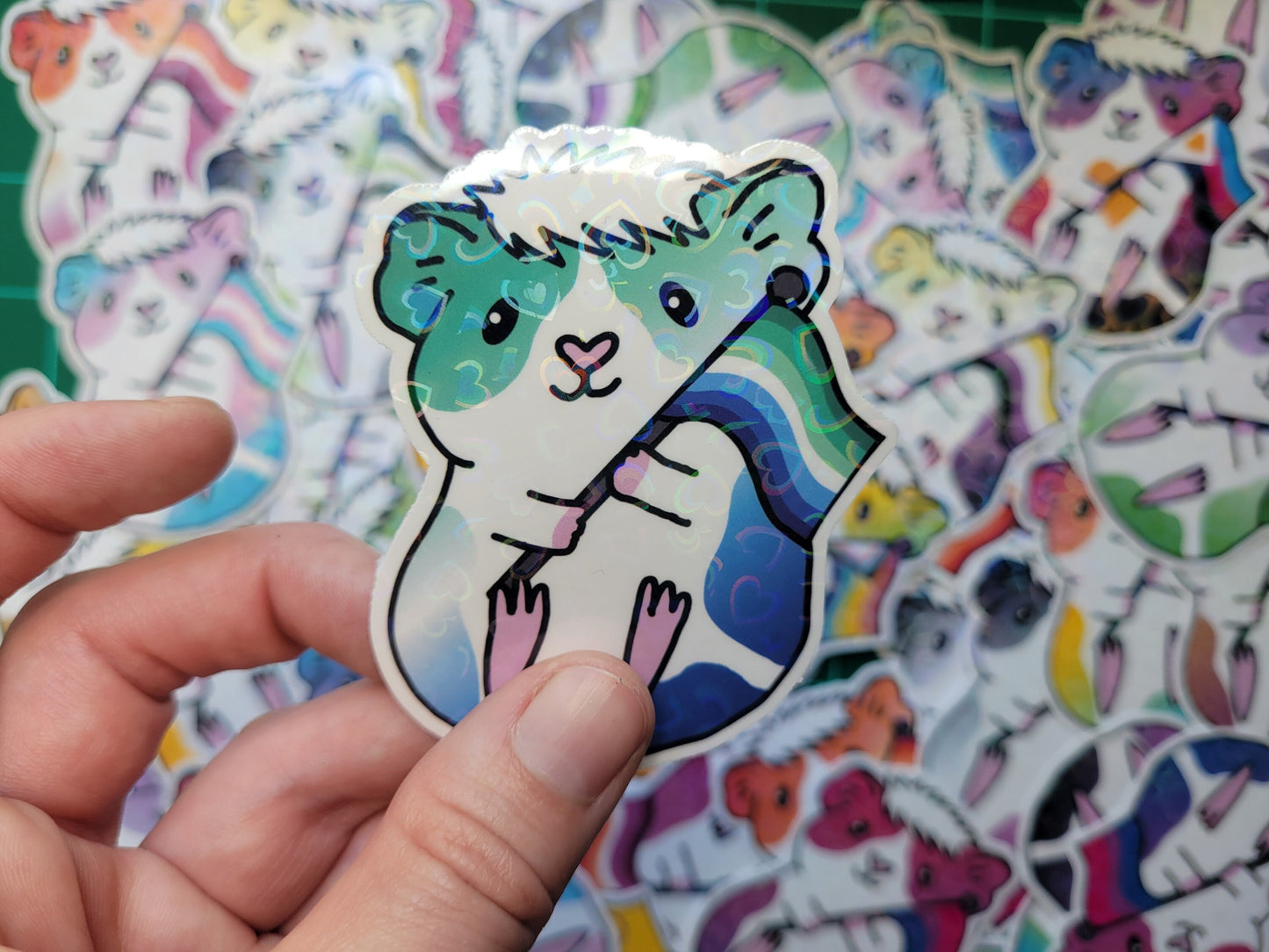 Gay Guinea Pig Sticker | Holographic Heart, LGBTQ+ Pride