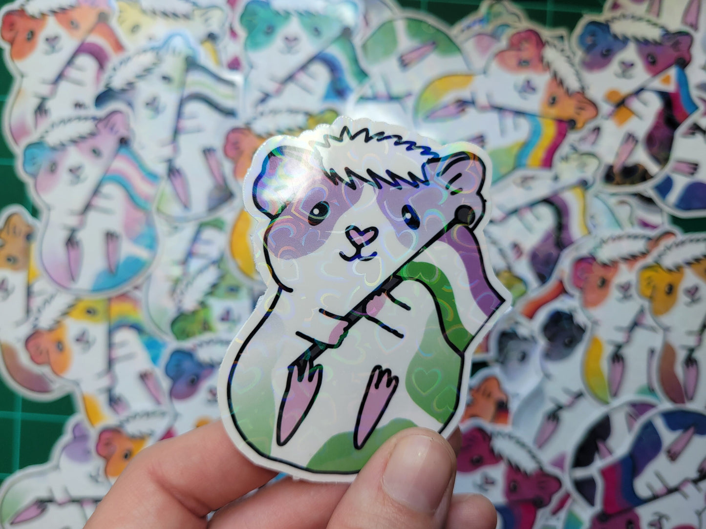 Gender Queer Guinea Pig Sticker | Holographic LGBTQ+ Vinyl Decal