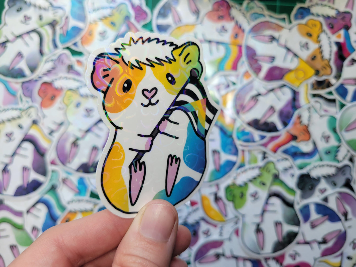 Ally Guinea Pig Sticker | LGBTQ+ Piggy, Holographic Heart Vinyl