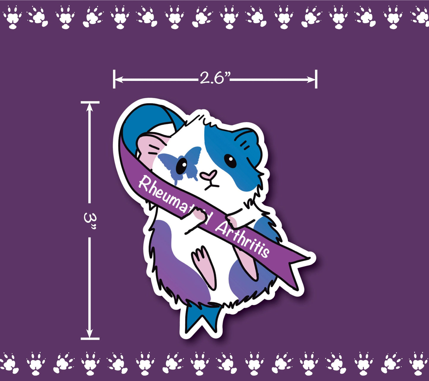 Rheumatoid Arthritis Awareness Guinea Pig Sticker | Water Resistant Vinyl