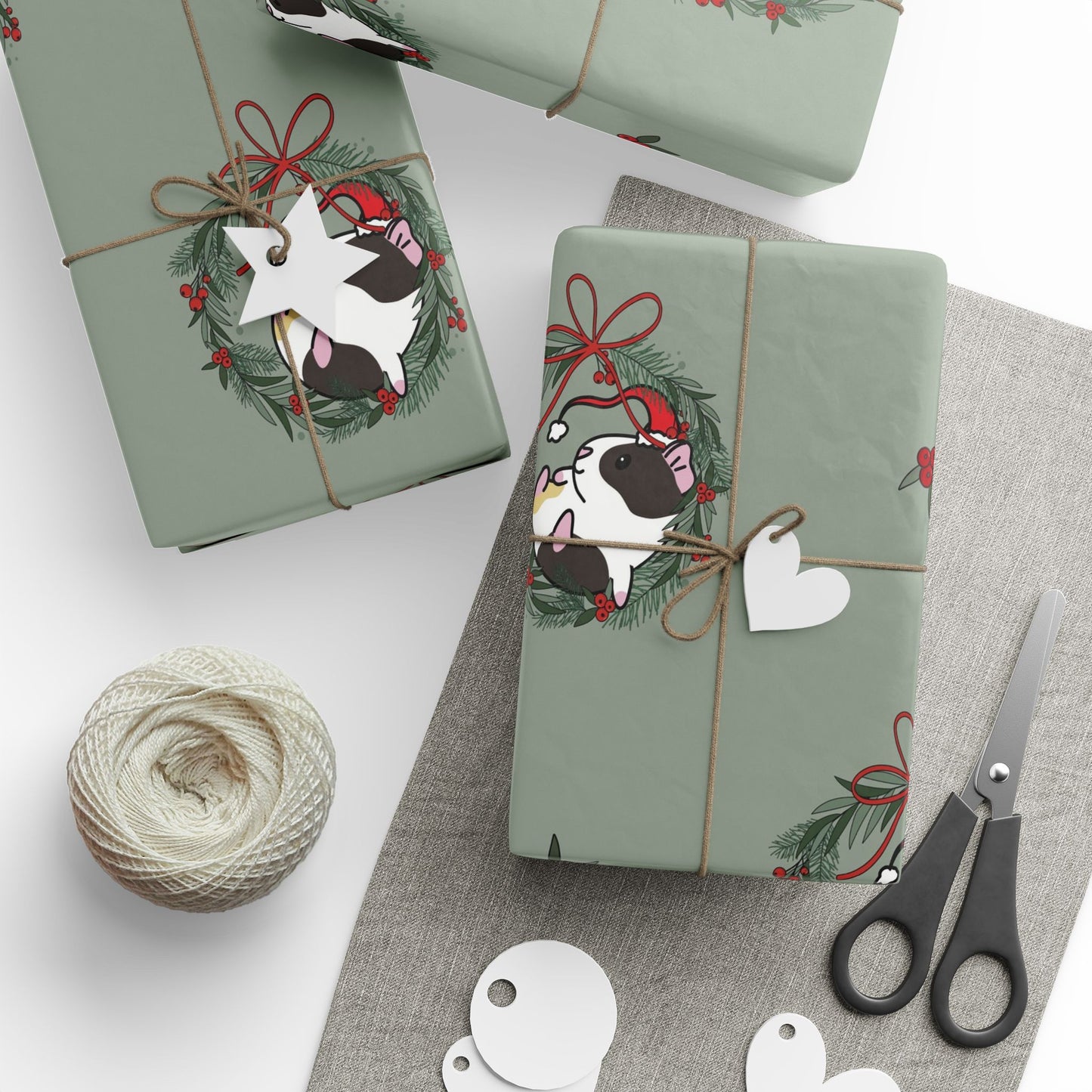 Wreath Guinea Pig Wrapping Paper | Holiday Gift Wrap Roll