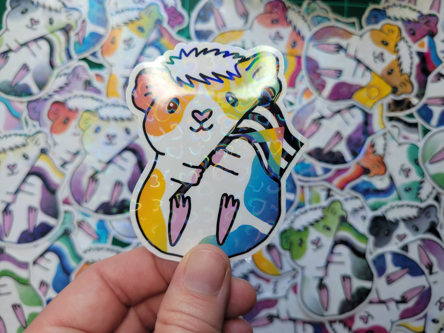 Ally Guinea Pig Sticker | LGBTQ+ Piggy, Holographic Heart Vinyl
