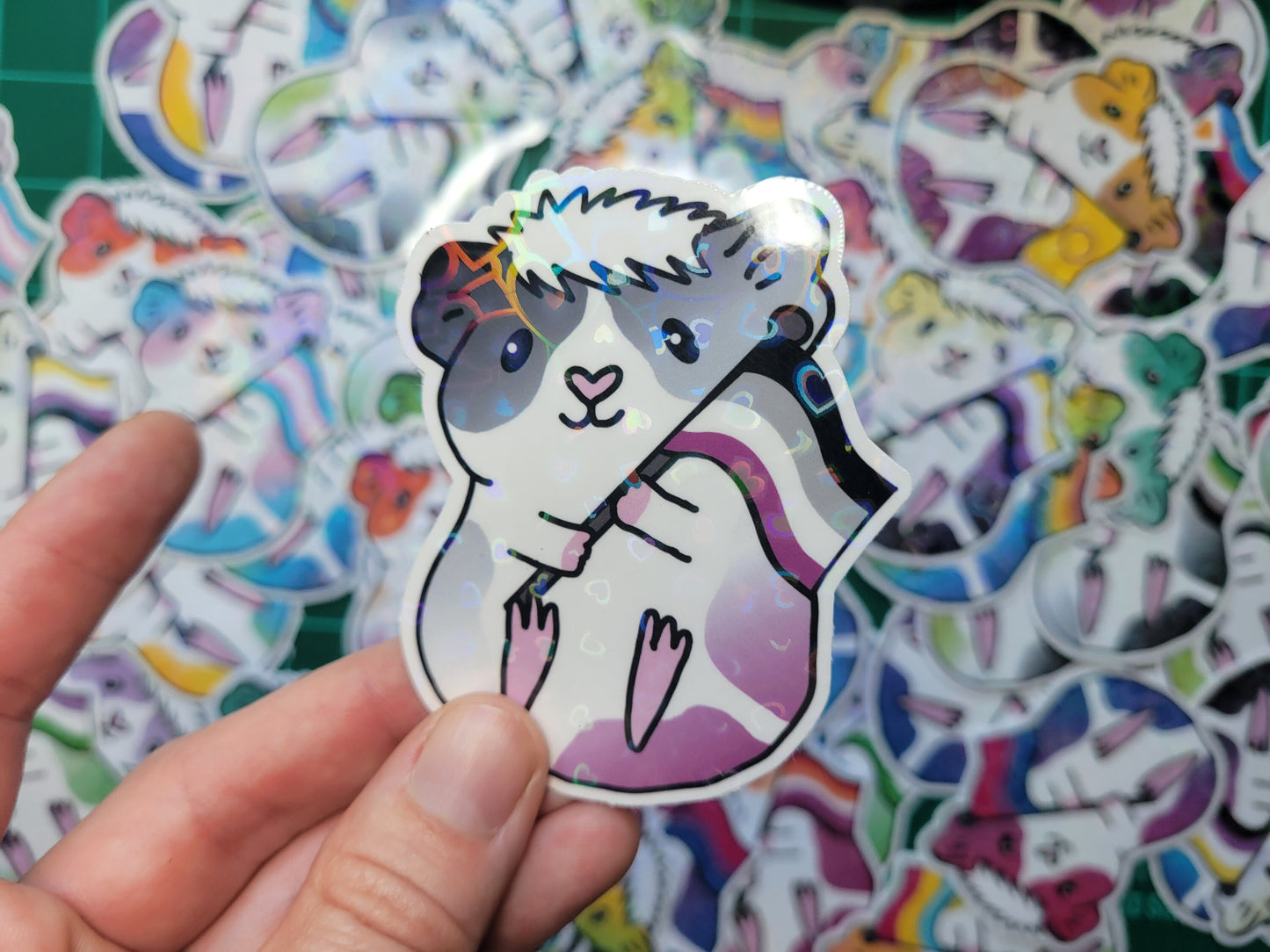 Asexual Pride Guinea Pig Sticker | Holographic Heart Vinyl Decal