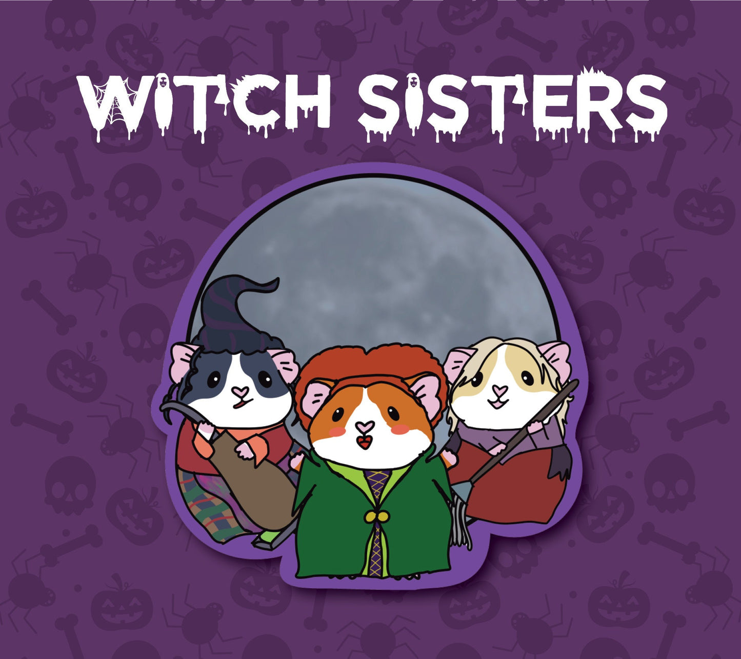Witch Sisters Guinea Pig Sticker | Halloween, Water Resistant