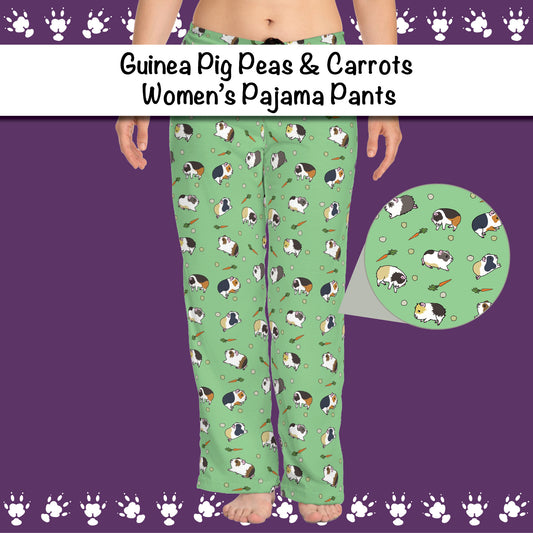 Guinea Pig Peas & Carrots Pattern Women's Pajama Pants | All-Over Print Lounge Pants
