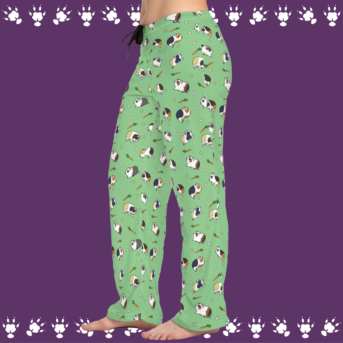 Guinea Pig Peas & Carrots Pattern Women's Pajama Pants | All-Over Print Lounge Pants