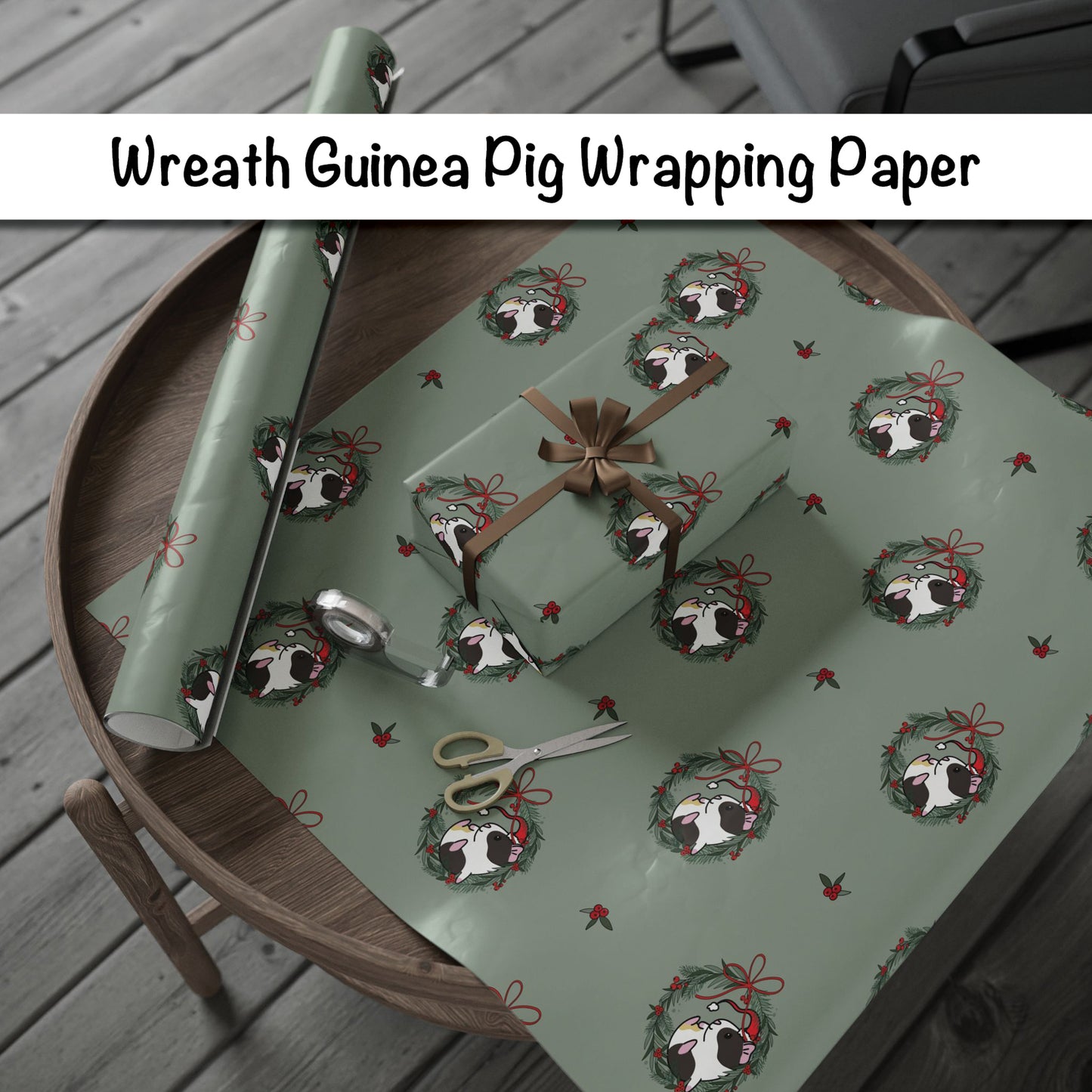 Wreath Guinea Pig Wrapping Paper | Holiday Gift Wrap Roll