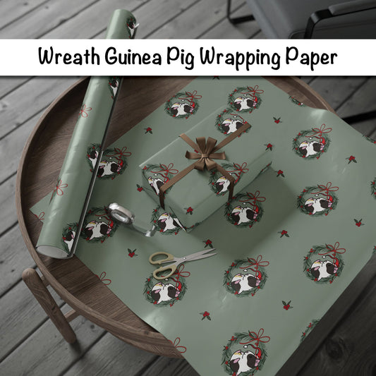 Wreath Guinea Pig Wrapping Paper | Holiday Gift Wrap Roll