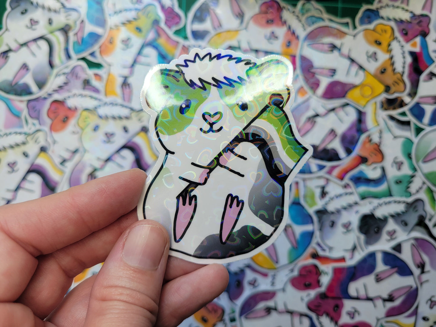 Aromantic Guinea Pig Sticker | Holographic Heart Decal