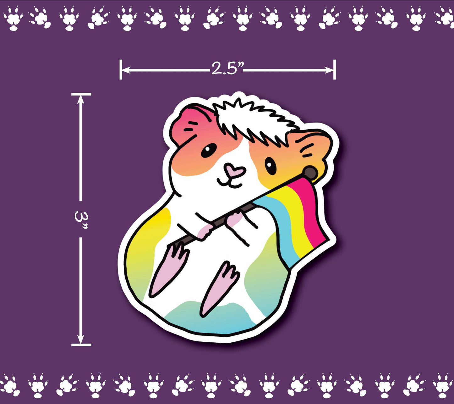 Pan Guinea Pig Sticker | Holographic Heart Piggy, LGBTQ+ Pride