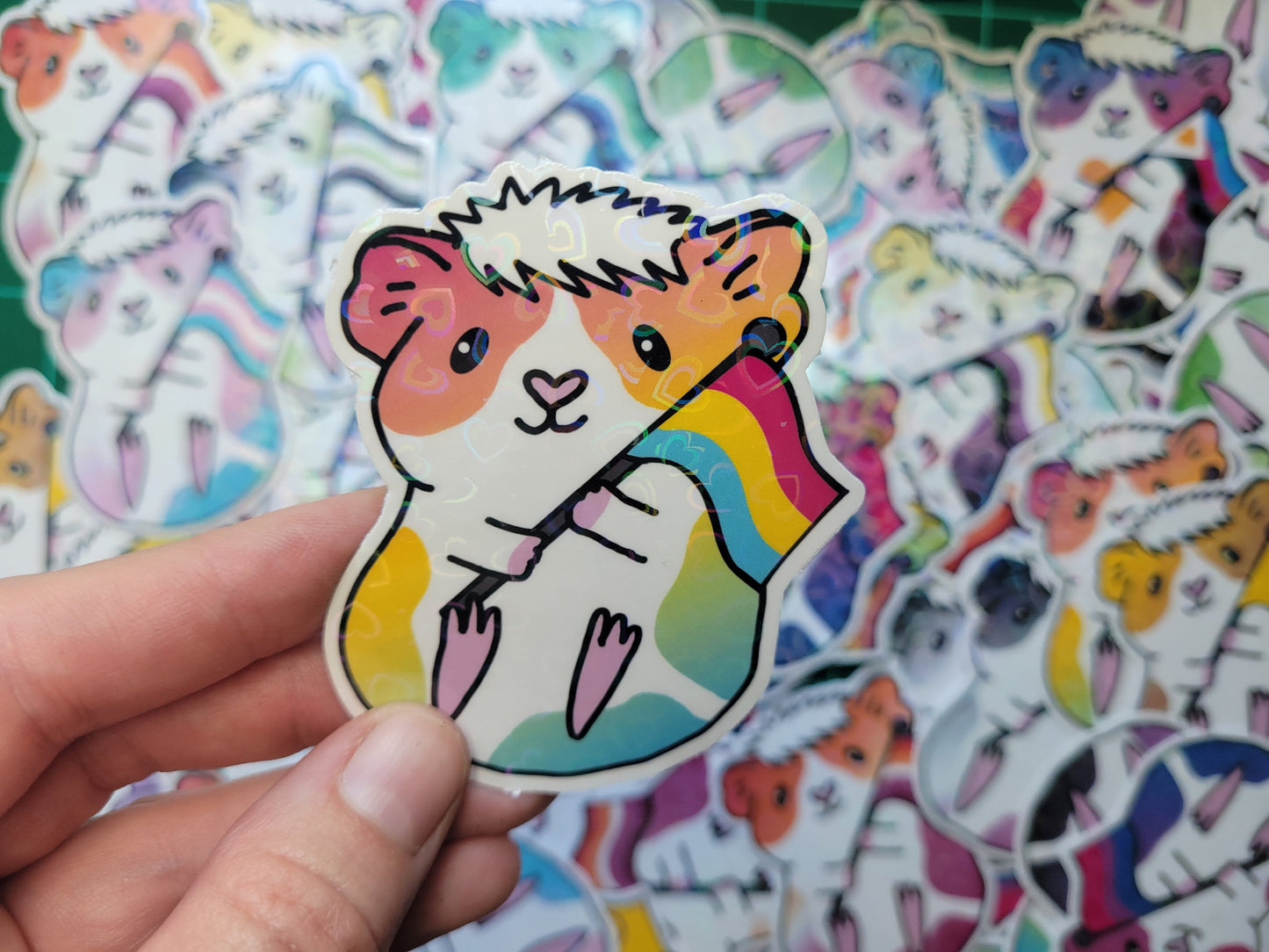 Pan Guinea Pig Sticker | Holographic Heart Piggy, LGBTQ+ Pride