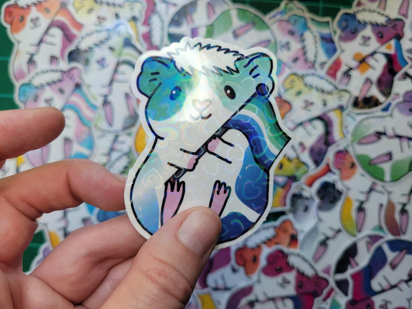 Gay Guinea Pig Sticker | Holographic Heart, LGBTQ+ Pride