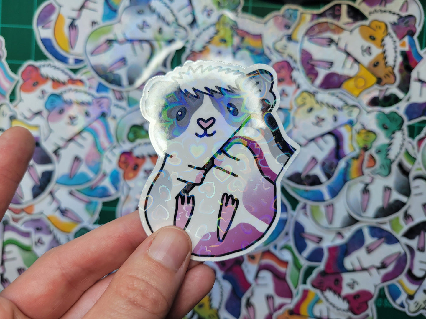 Asexual Pride Guinea Pig Sticker | Holographic Heart Vinyl Decal
