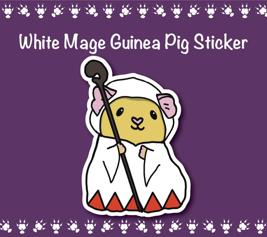 White Mage Guinea Pig Stickers | Water resistant stickers for car, waterbottle, laptop & more | Perfect gift for guinea pig lovers