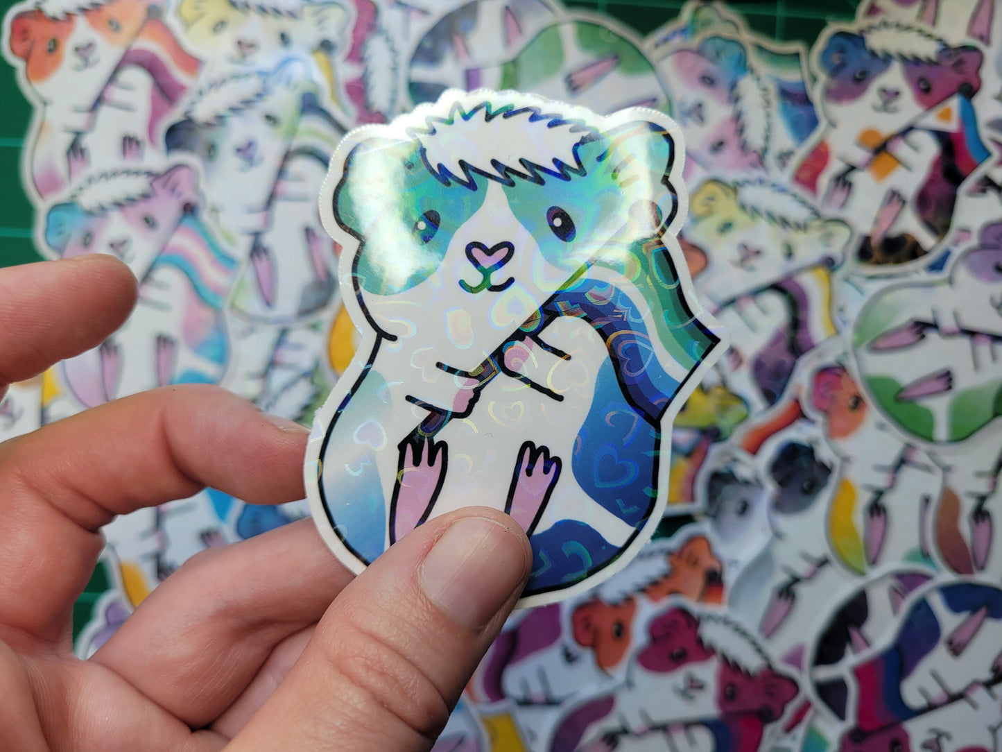 Gay Guinea Pig Sticker | Holographic Heart, LGBTQ+ Pride
