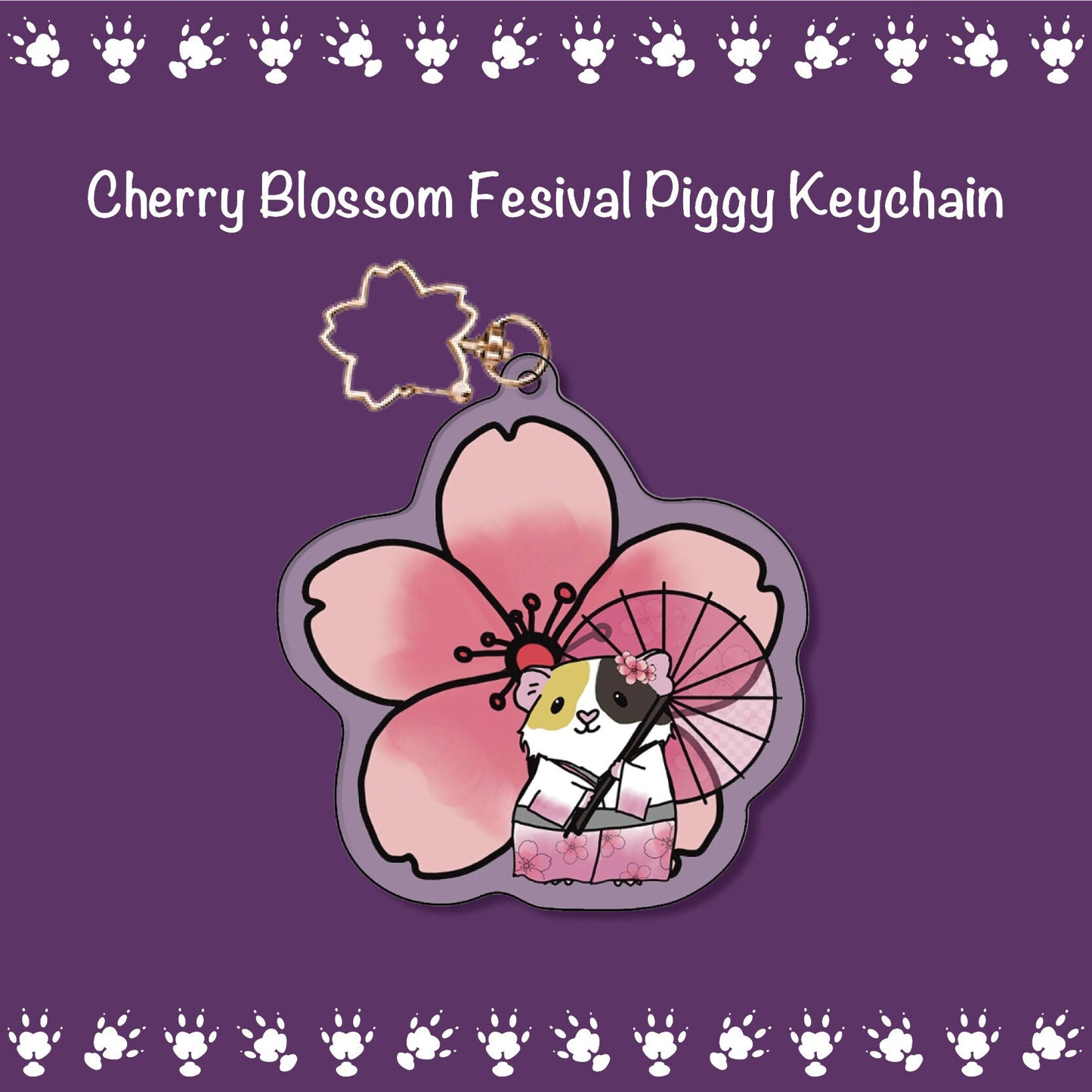 Cherry Blossom Guinea Pig Keychain | Acrylic Flower Clip