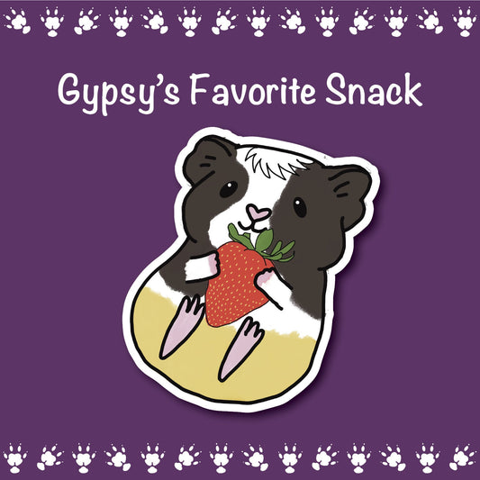 Gypsy's Favorite Snack Sticker - Guinea Pig Holding a Strawberry