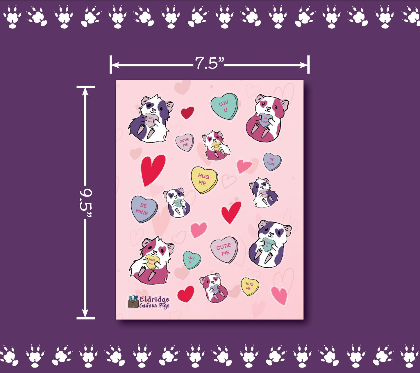 Valentine Guinea Pigs Sticker Sheet | Holographic Hearts