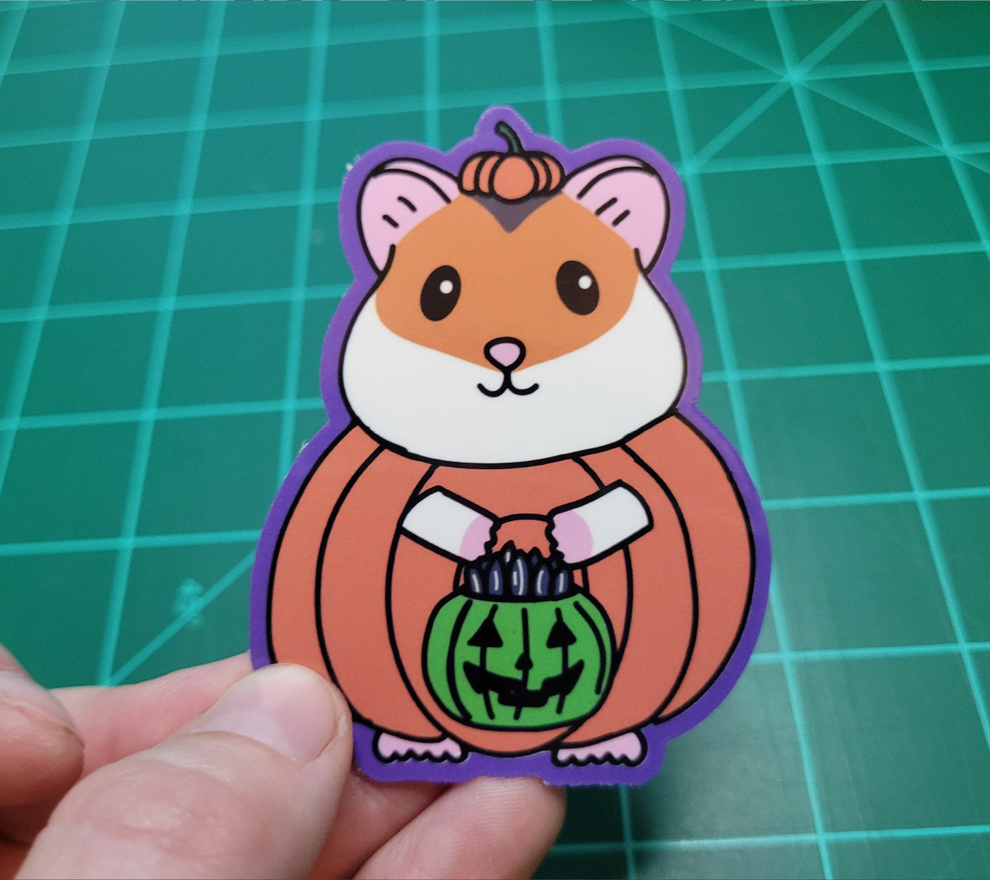 Pumpkin Hamster Sticker | Water Resistant Vinyl Decal