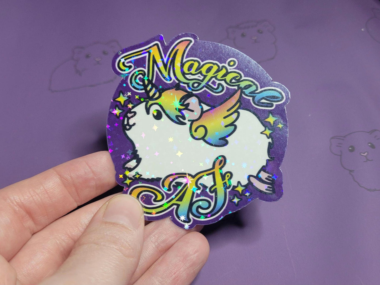 Magical AF Unicorn Guinea Pig Sticker | Holographic Sparkle, Water-Resistant