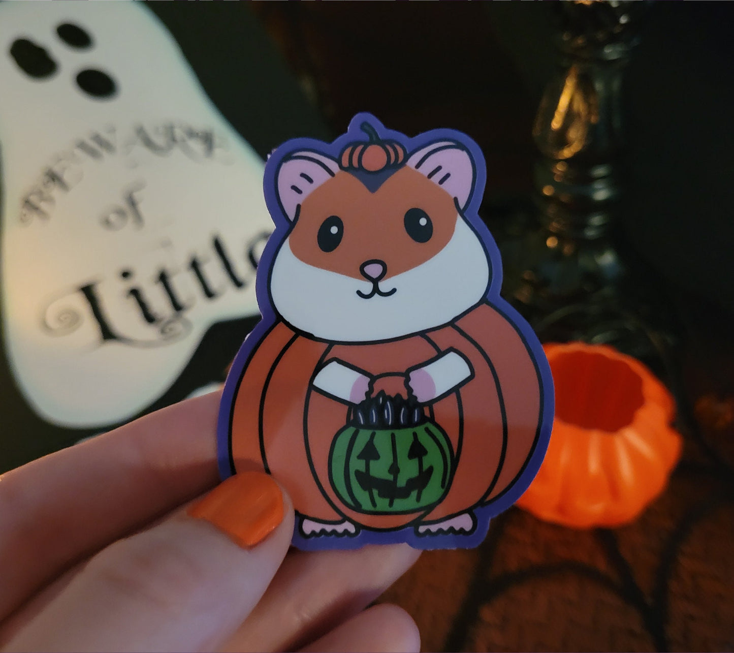 Pumpkin Hamster Sticker | Water Resistant Vinyl Decal