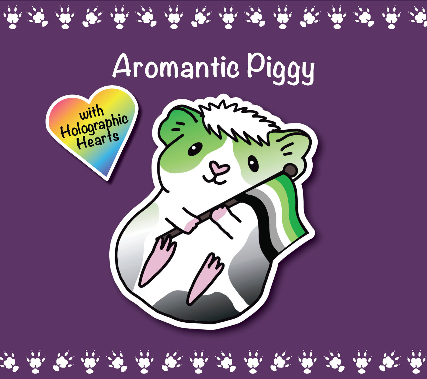 Aromantic Guinea Pig Sticker | Holographic Heart Decal