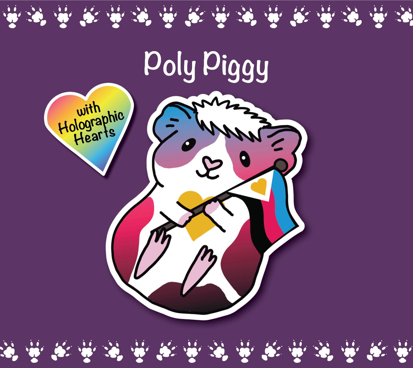Poly Guinea Pig Sticker | LGBTQ+ Piggy, Holographic Hearts