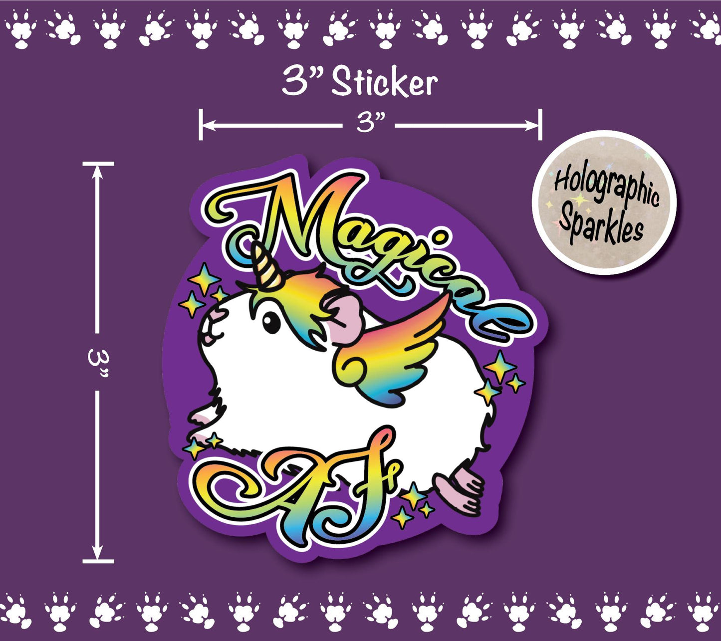 Magical AF Guinicorn Bundle – Guinea Pig Unicorn Sticker Sheet, Notepad & Acrylic Pin