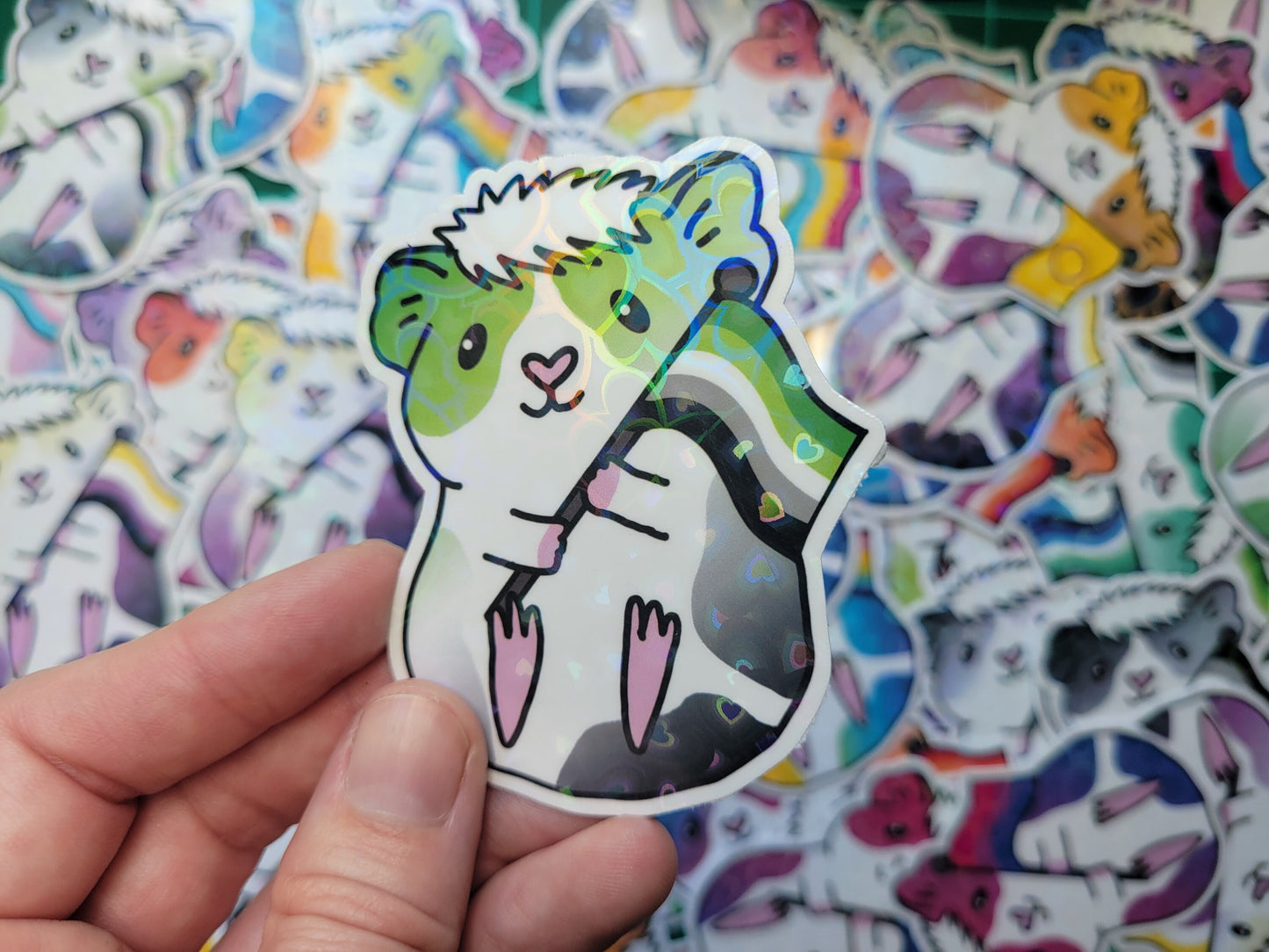 Aromantic Guinea Pig Sticker | Holographic Heart Decal