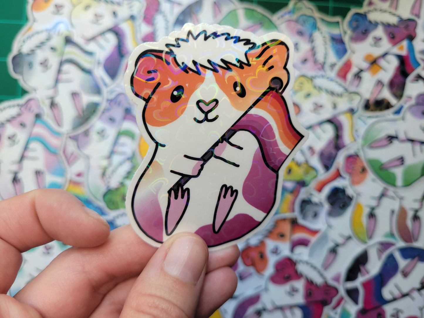 Lesbian Guinea Pig Sticker | Heart Holographic Vinyl Decal