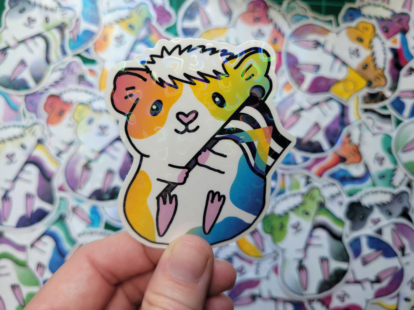 Ally Guinea Pig Sticker | LGBTQ+ Piggy, Holographic Heart Vinyl