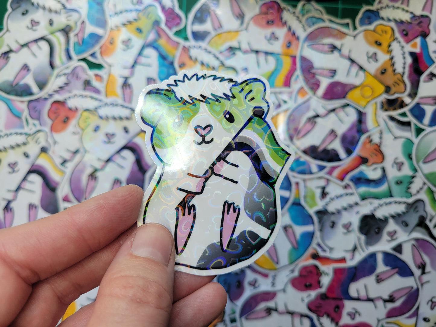 Aromantic Guinea Pig Sticker | Holographic Heart Decal