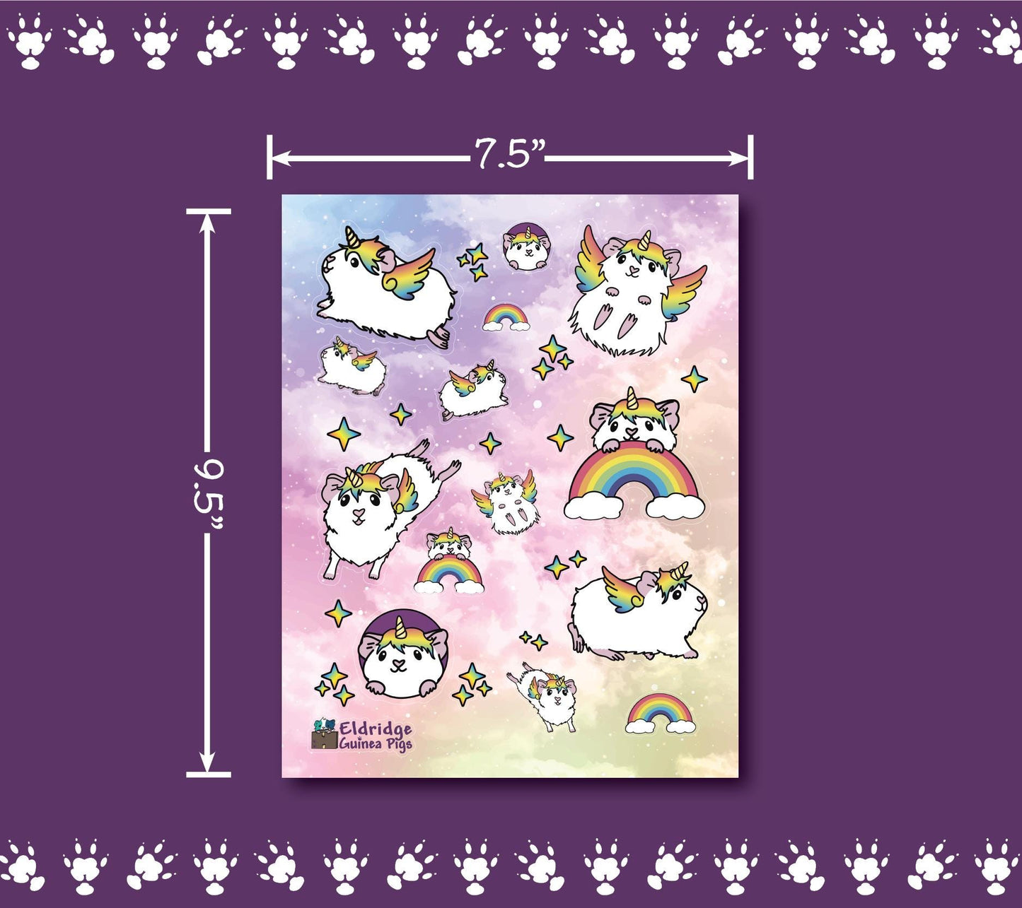 Unicorn Guinea Pig Sticker Sheet | Holographic Sparkles