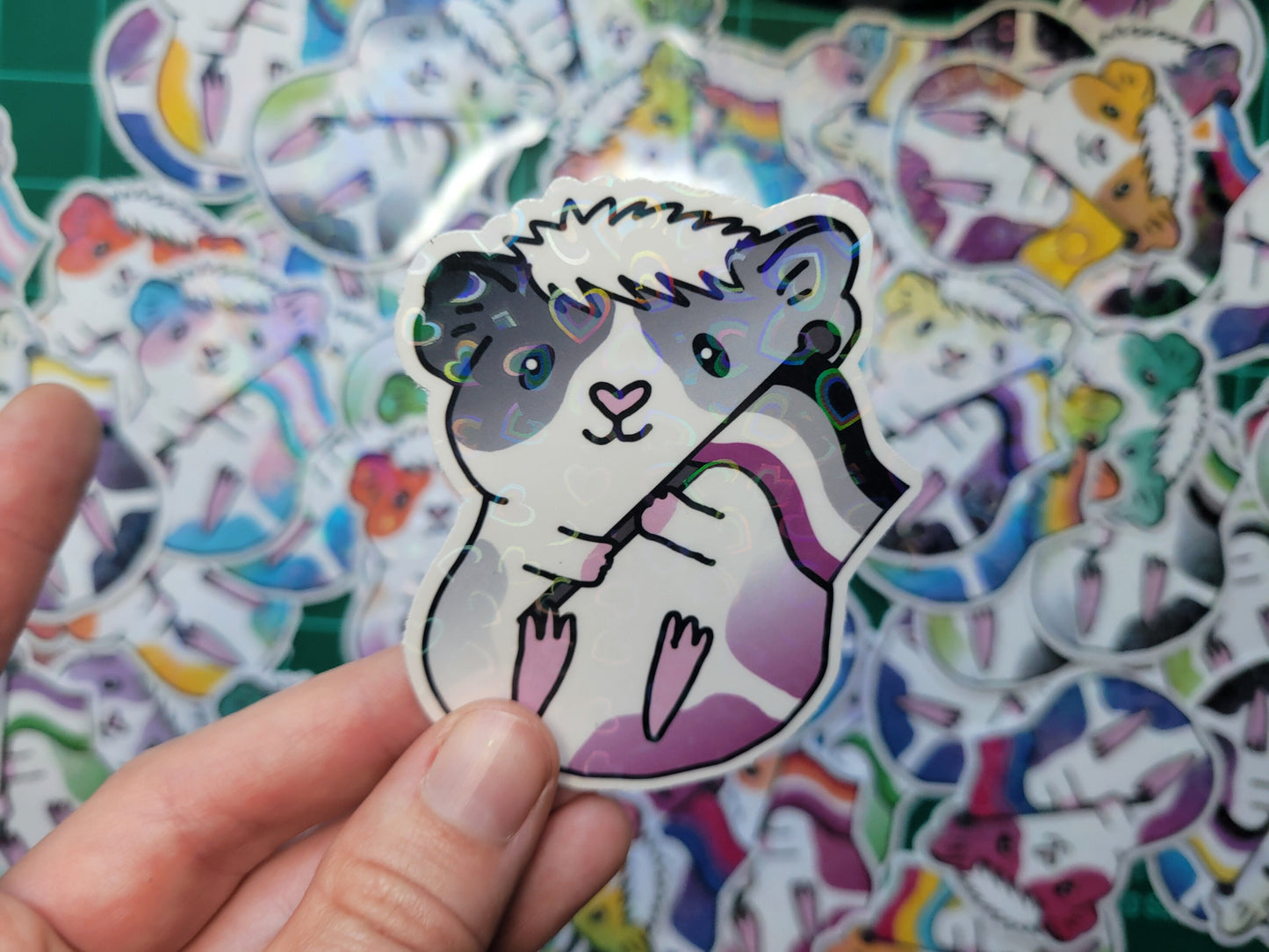 Asexual Pride Guinea Pig Sticker | Holographic Heart Vinyl Decal