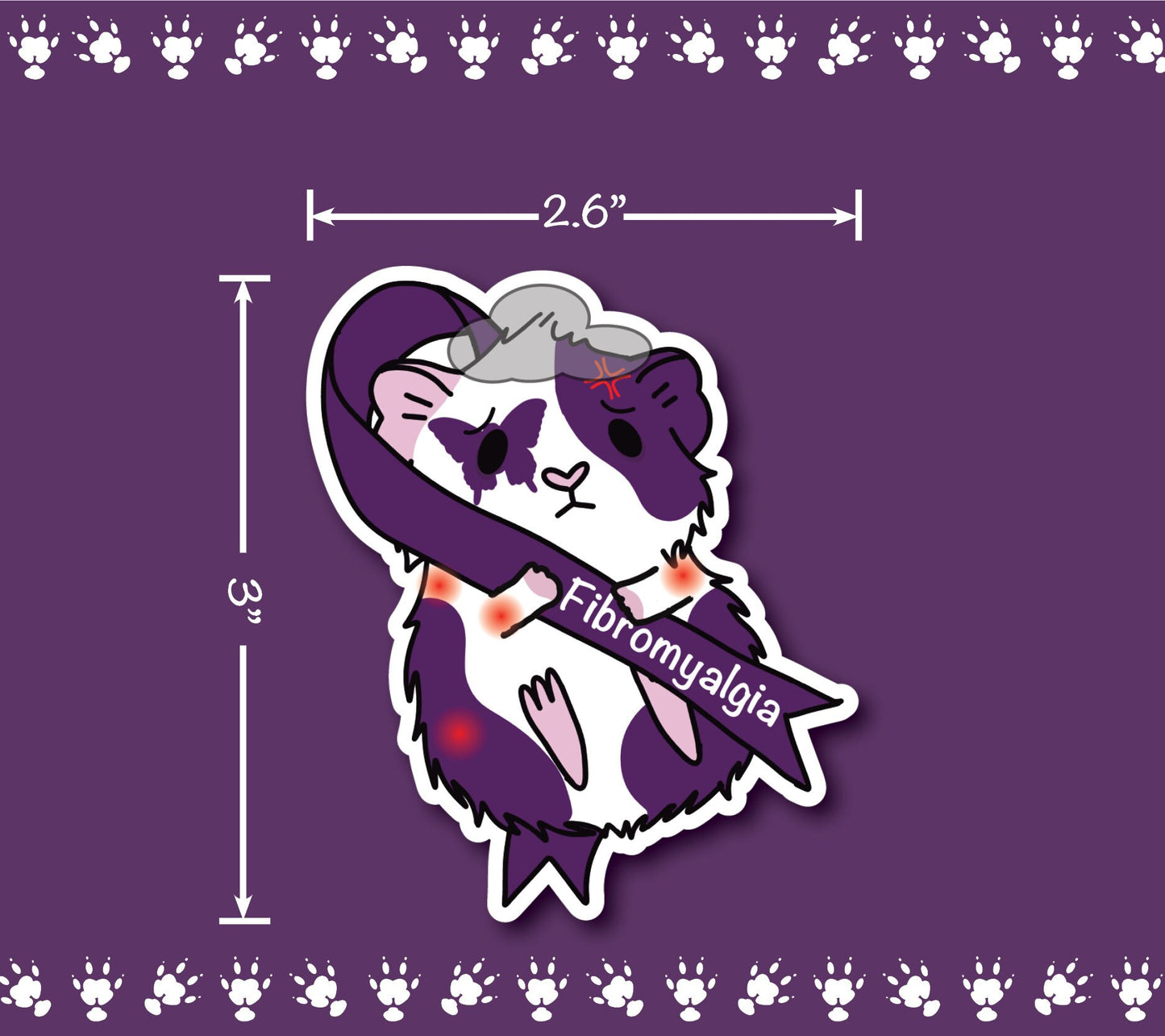 Fibromyalgia Symptomatic Guinea Pig Sticker | Water Bottle, Laptop Decal